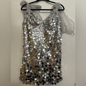 Silver Sequin Dress with Sheer Straps stunning size 16 NEW